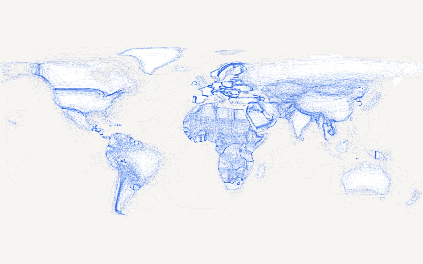 A world map made only of the lines players have drawn