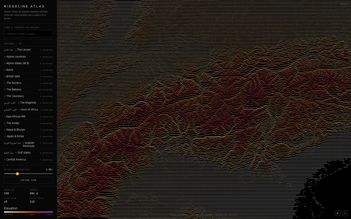 Mountains drawn as stacked lines