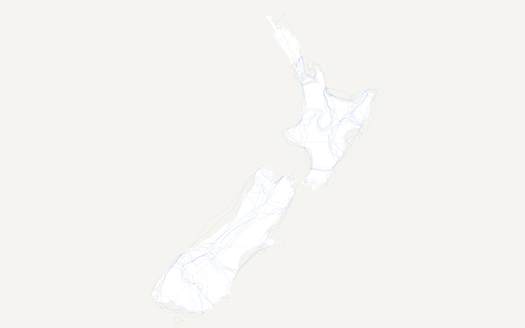 A map of New Zealand's regions, still blank: nobody has drawn on it yet
